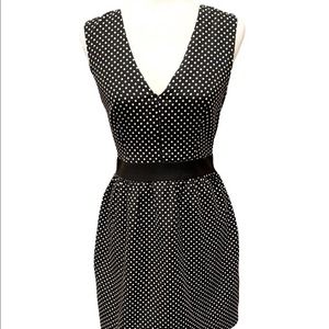 Anthropologie Tegan Black with White Polka Dots Sleeveless V-neck Dress Size 6